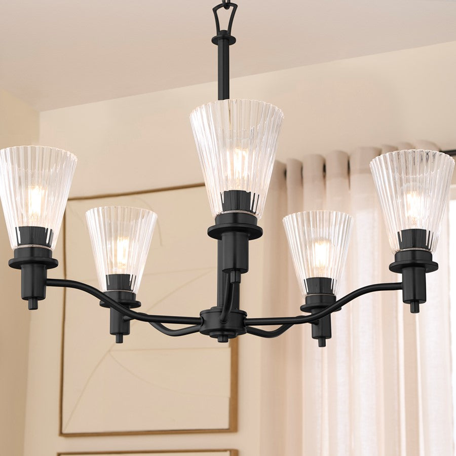 Quorum Lawton 5 Light Chandelier, Matte Black/Clear