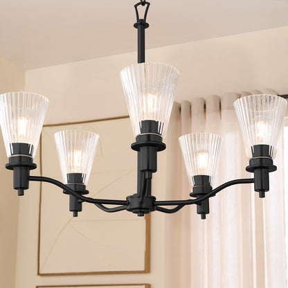 Quorum Lawton 5 Light Chandelier, Matte Black/Clear