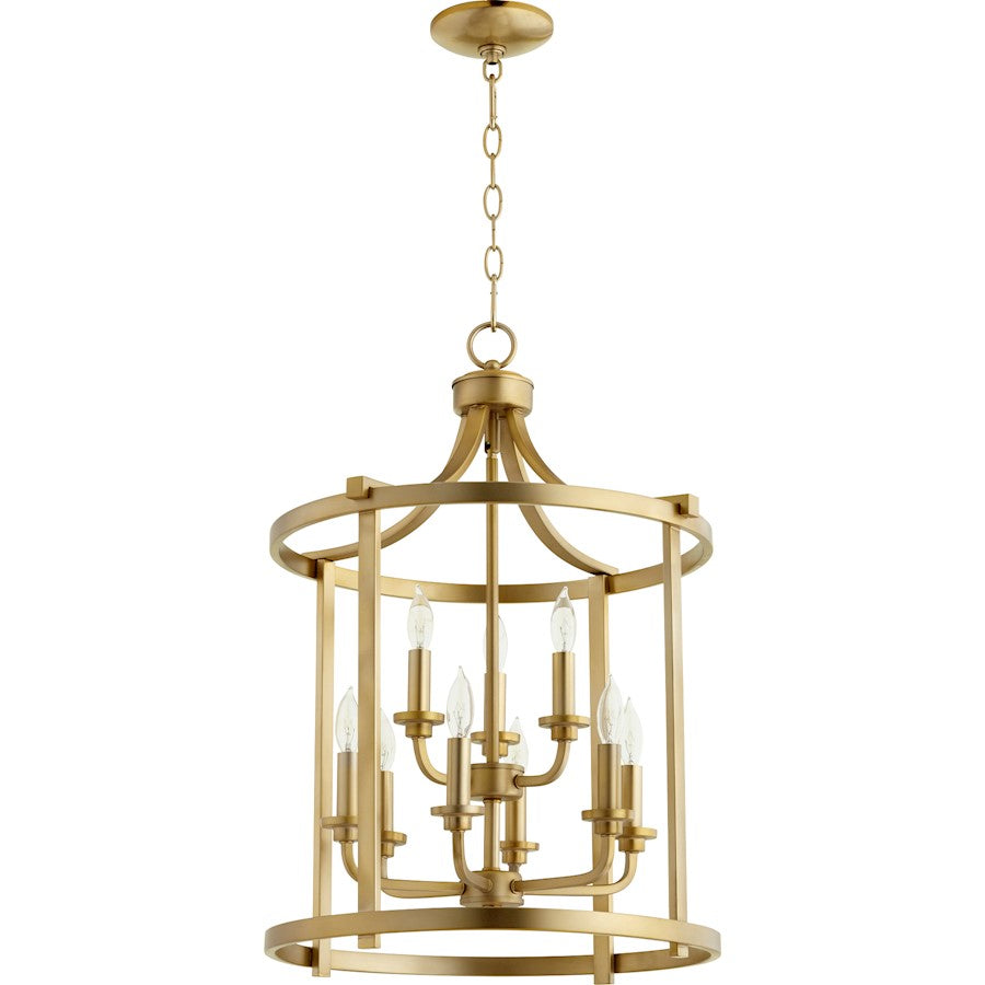 Quorum Lancaster 9 Light 18' Entry, Aged Brass