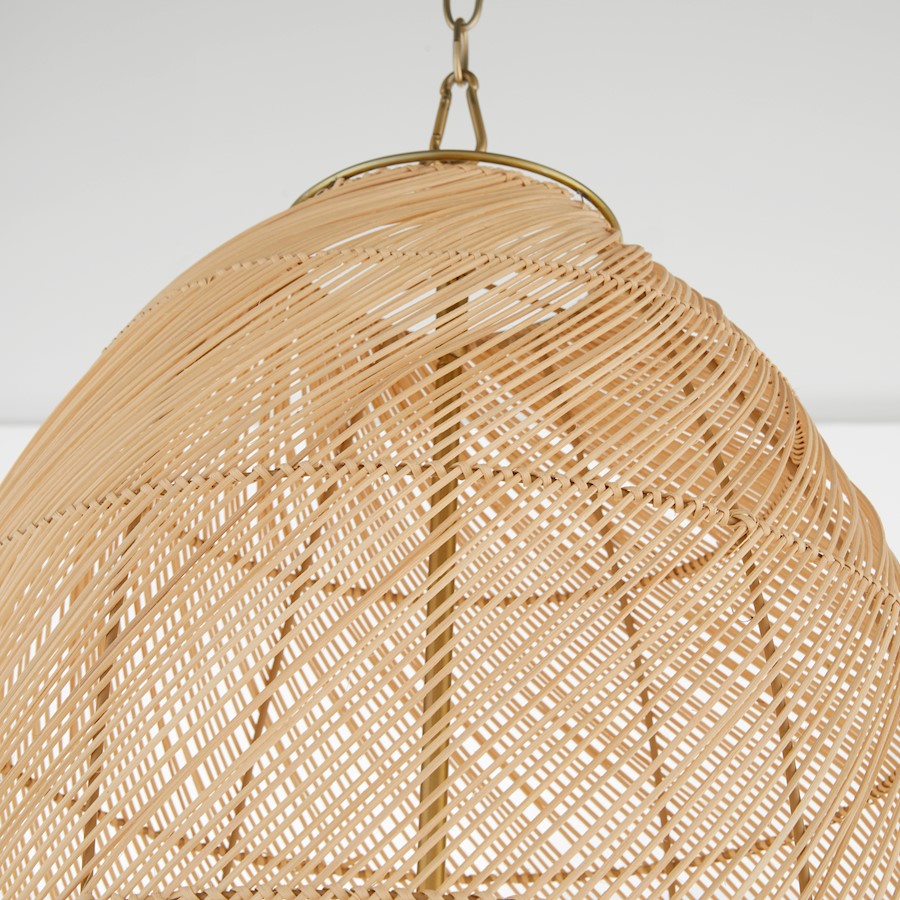 5 Light Rattan Pendant, Aged Brass