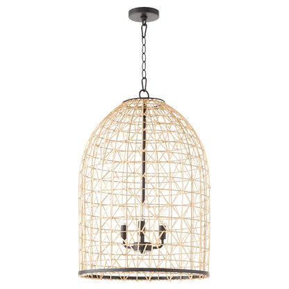 Quorum 19X28 3Lt Rattan Pendant, Matte Black - 6902-3-59