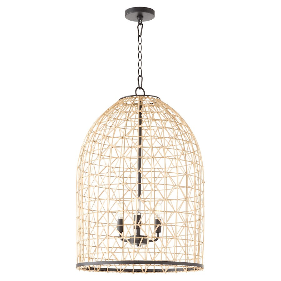 3 Light Rattan Pendant, Matte Black