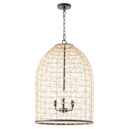 3 Light Rattan Pendant, Matte Black