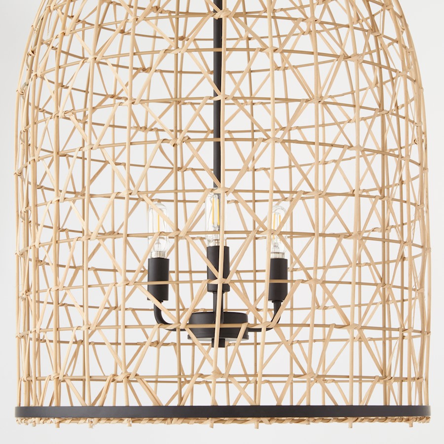 3 Light Rattan Pendant, Matte Black