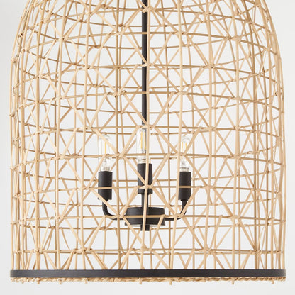3 Light Rattan Pendant, Matte Black