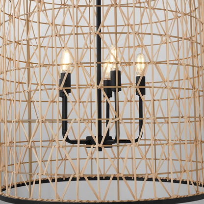 5 Light Rattan Pendant, Matte Black
