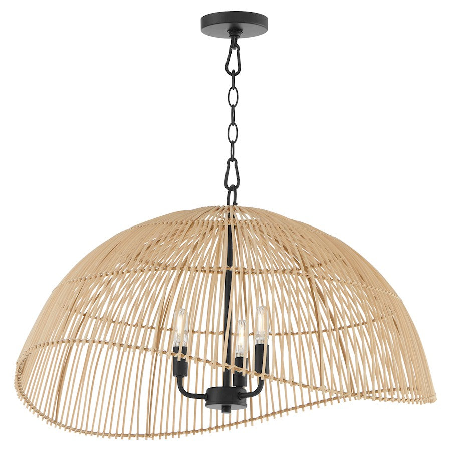 3 Light Rattan Pendant, Matte Black