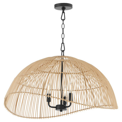 3 Light Rattan Pendant, Matte Black
