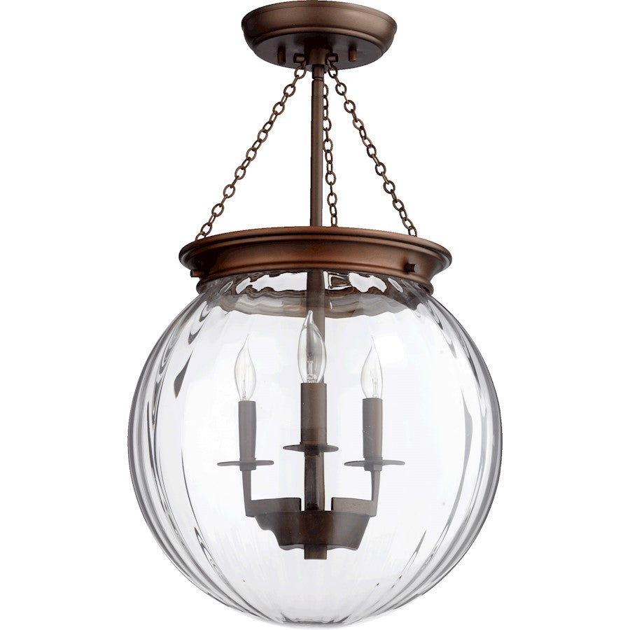 Quorum 3 Light Pendant, Oiled Bronze W/ Clear