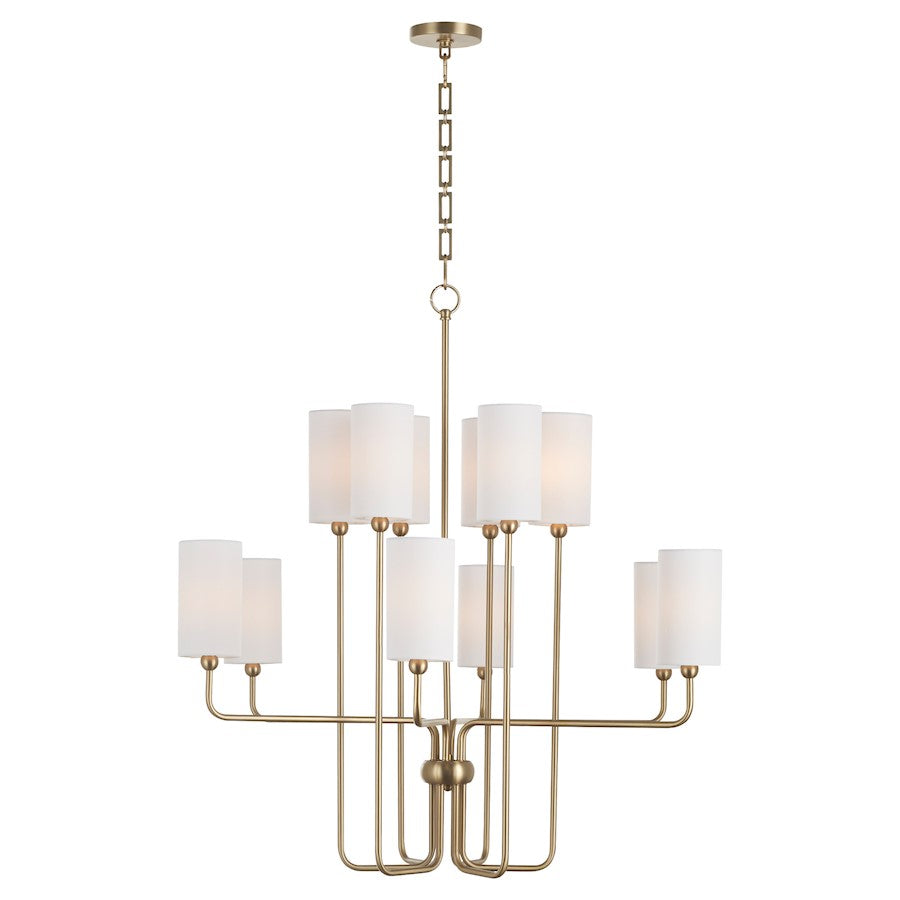 12 Light Chandelier, Aged Brass