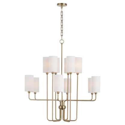 12 Light Chandelier, Aged Brass