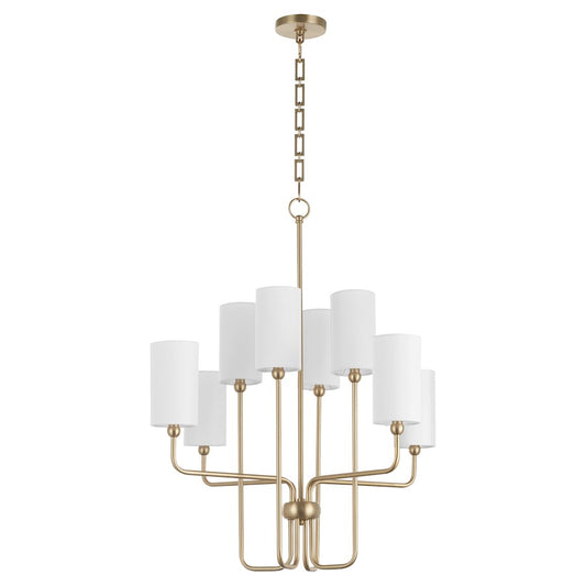 Quorum Charlotte 8Lt Chandelier, Aged Brass/White - 698-8-80