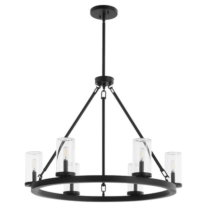 Quorum Gentry 6Lt Wet Chandelier, Matte Black/Clear - 70-6-59