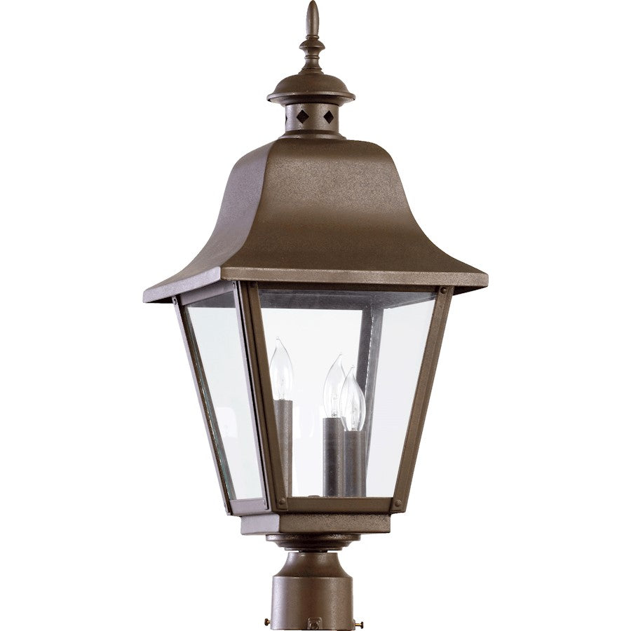 Quorum Bishop 3 Light Post Light, Oiled Bronze