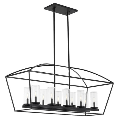 10 Light Wet Linear Chandelier, Matte Black