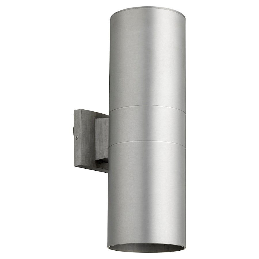 Quorum Cylinder 2 Light 5.75" Wall Mount, Brushed Aluminum