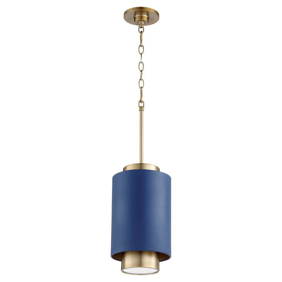 1 Light Pendant, Aged Brass/Blue