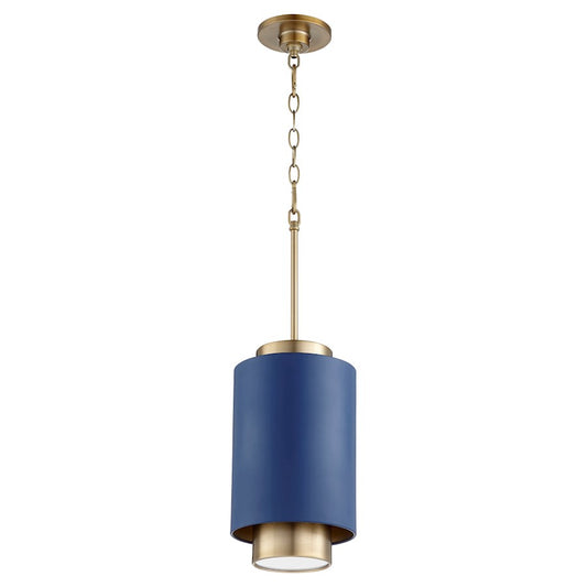 1 Light Pendant, Aged Brass/Blue
