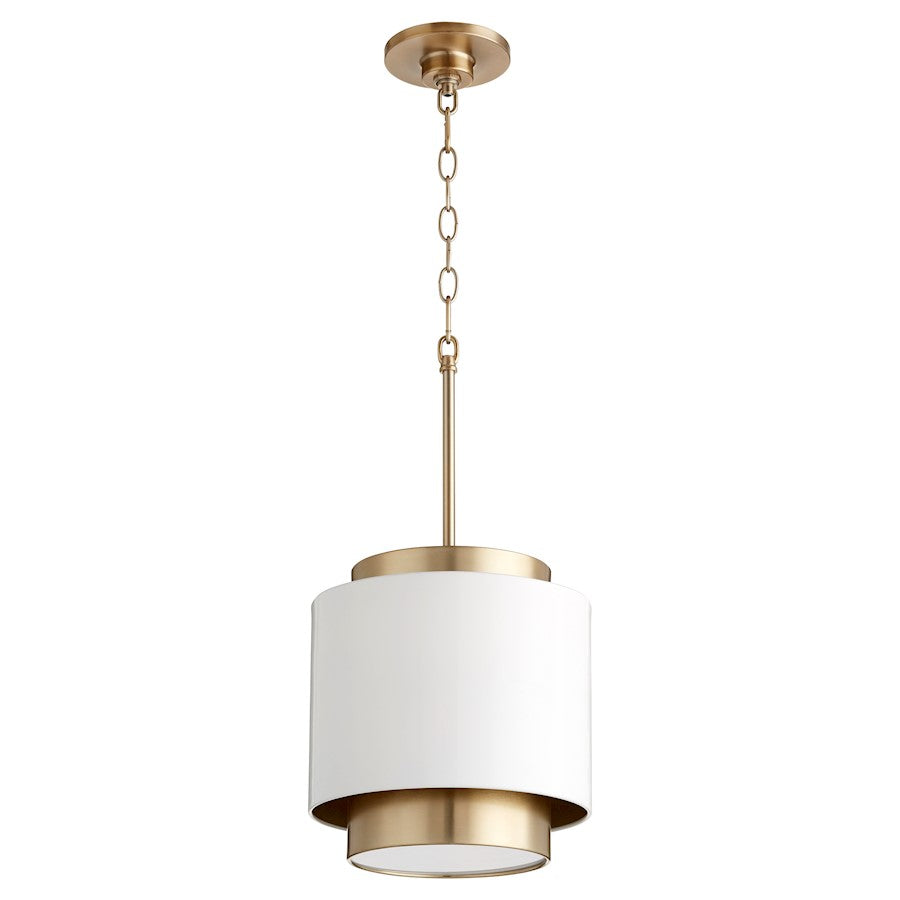 Quorum 1 Light Pendant, Studio White/ Aged Brass/Opal