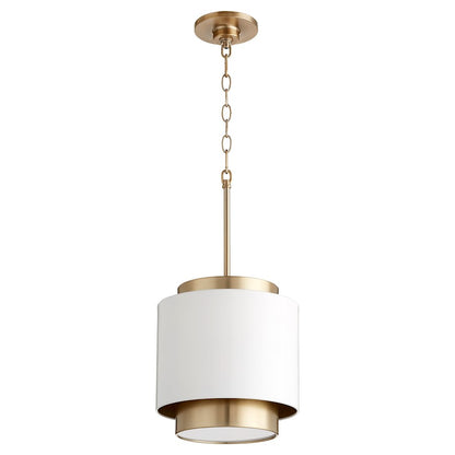 Quorum 1 Light Pendant, Studio White/ Aged Brass/Opal