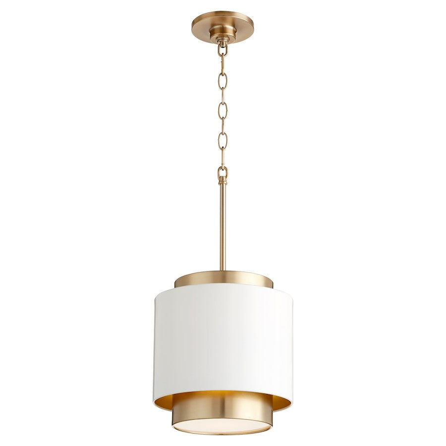 Quorum 1 Light Pendant, Studio White/ Aged Brass/Opal