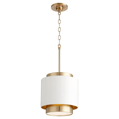 Quorum 1 Light Pendant, Studio White/ Aged Brass/Opal