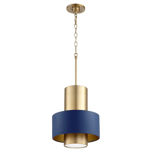 1 Light Cylinder Drum Pendant, Aged Brass