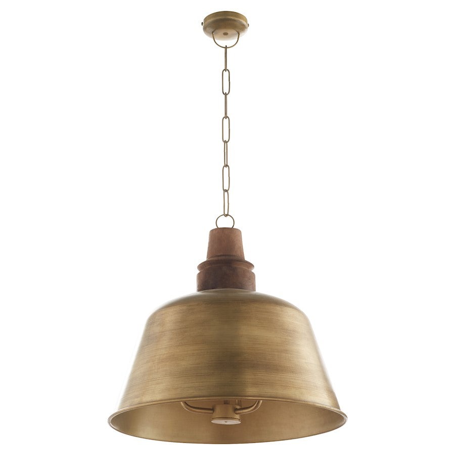 3 Light Wood Pendant, Artisan Brass