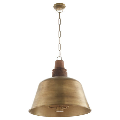 3 Light Wood Pendant, Artisan Brass