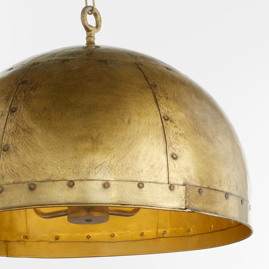 3 Light Dome Pendant, Artisan Brass