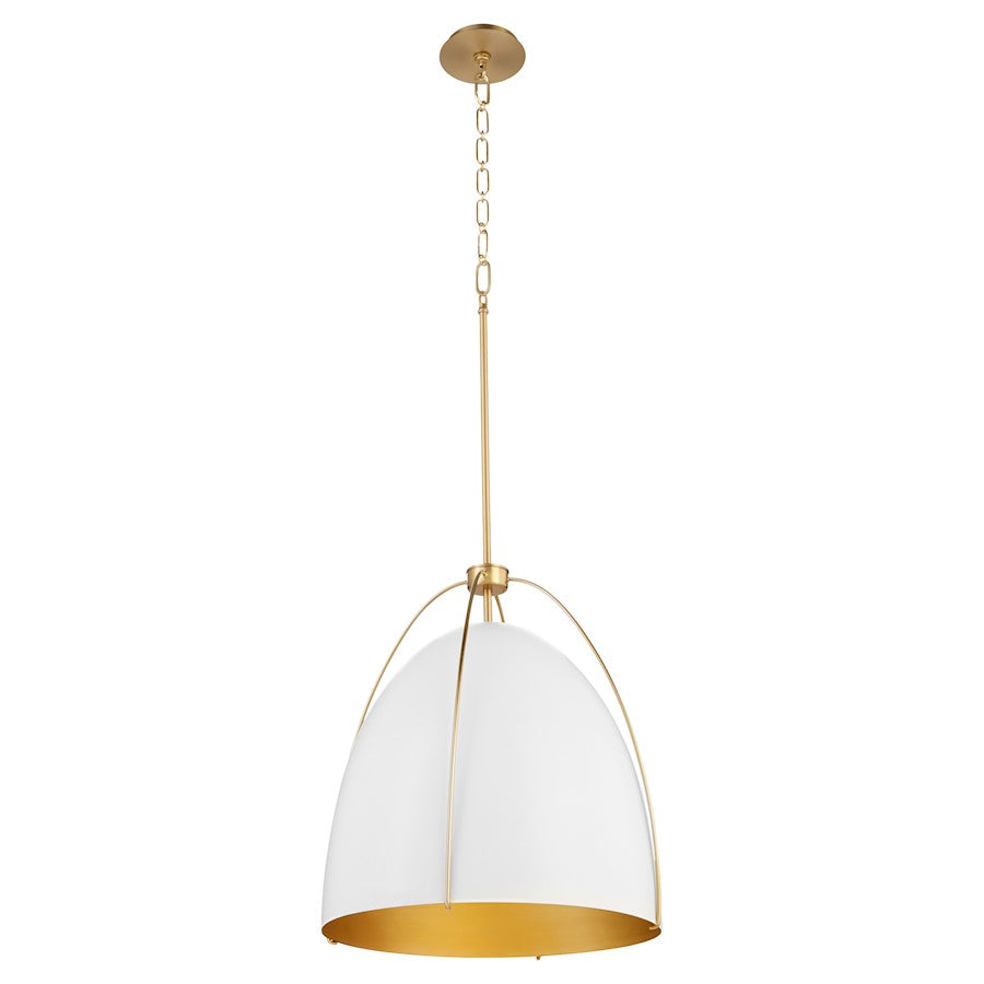 3 Light 18" Pendant, White/Brass