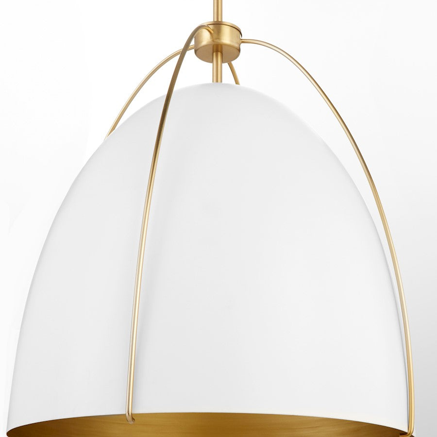 3 Light 18" Pendant, White/Brass