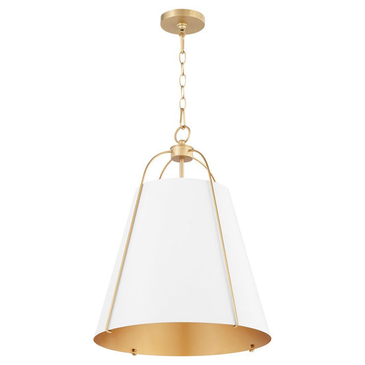 Quorum Ellen 3Lt 18" Pendant, Studio White/Aged Brass - 861-3-0880