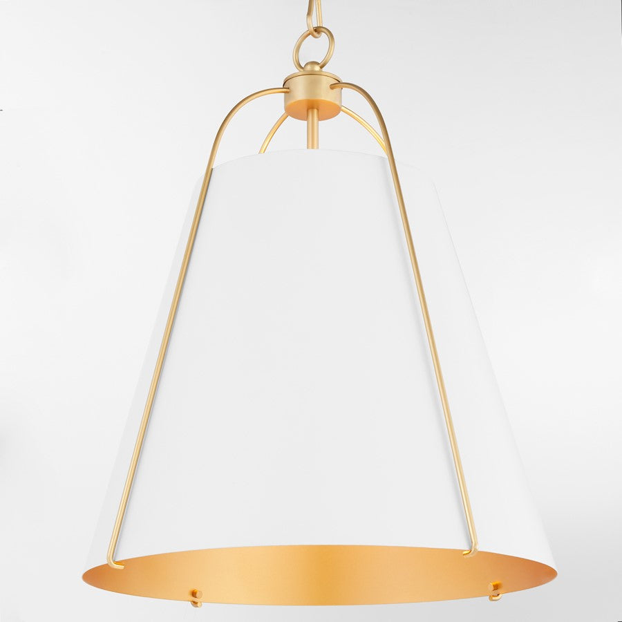 3 Light 18" Pendant, White/Brass