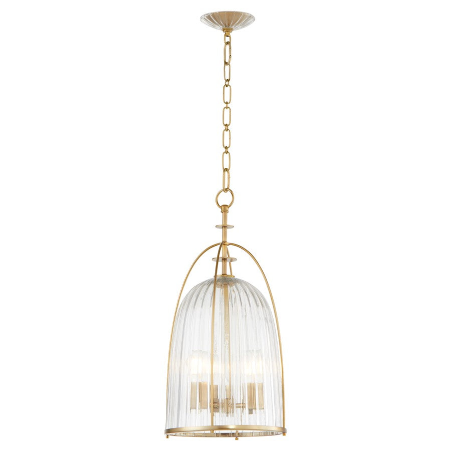 11" Pendant, Aged Brass/Clear/Fluted