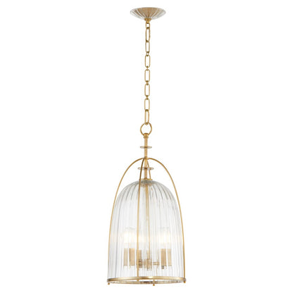 11" Pendant, Aged Brass/Clear/Fluted