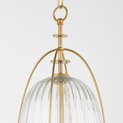 11" Pendant, Aged Brass/Clear/Fluted