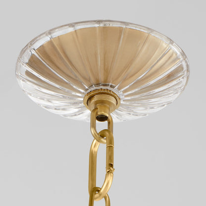 11" Pendant, Aged Brass/Clear/Fluted