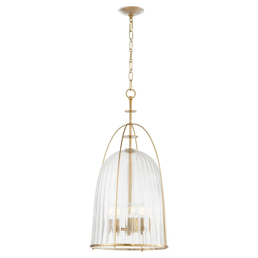 16" Pendant, Aged Brass/Clear/Fluted