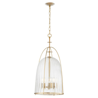 16" Pendant, Aged Brass/Clear/Fluted