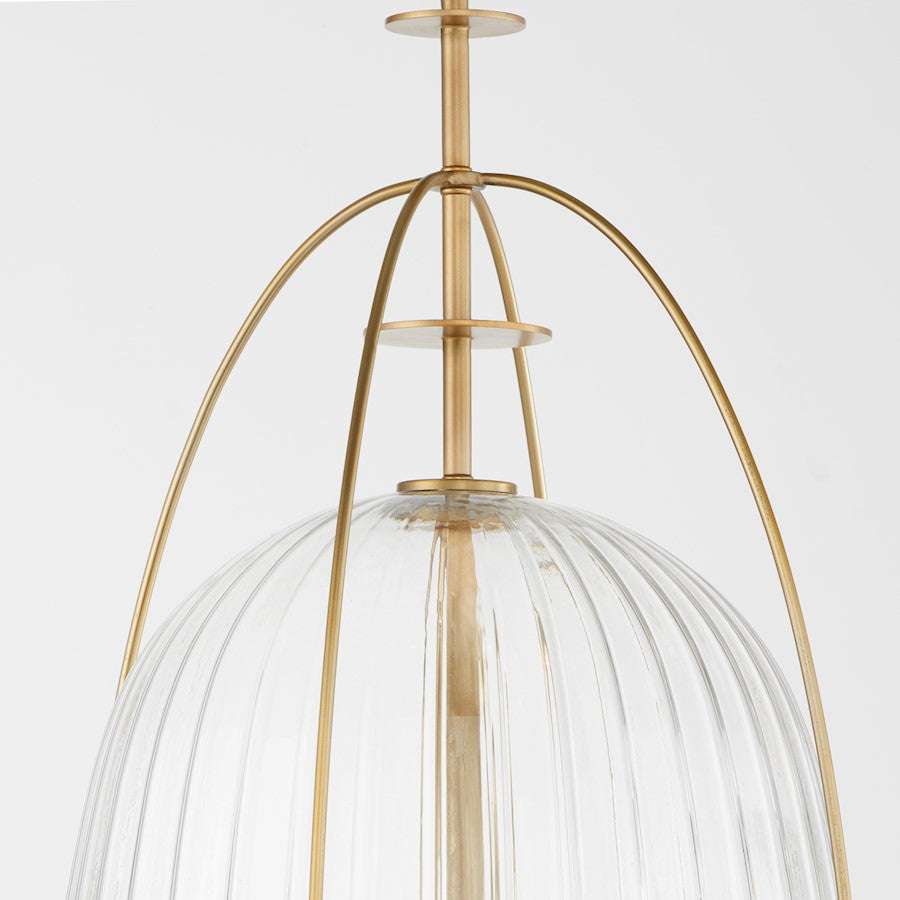 16" Pendant, Aged Brass/Clear/Fluted