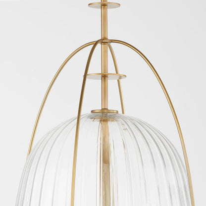 16" Pendant, Aged Brass/Clear/Fluted