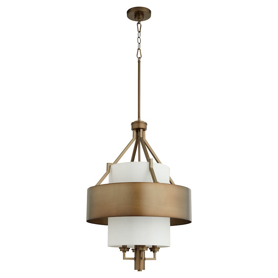 4 Light Pendant, Dark Brass/White