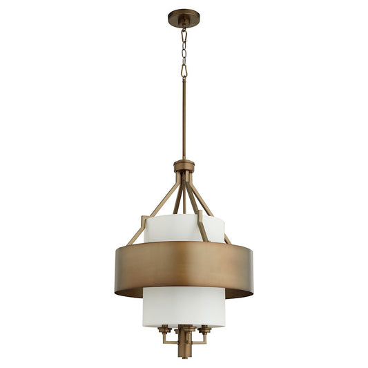 4 Light Pendant, Dark Brass/White