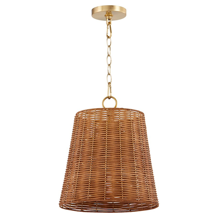 Quorum 3Lt Wicker Pendant, Aged Brass/Espresso - 8893-13-80