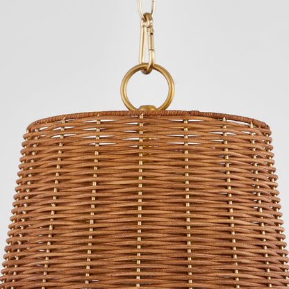 3 Light Wicker Pendant, Aged Brass