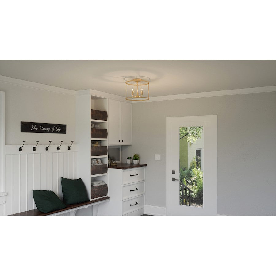 Quoizel Abner 3 Light Semi-Flush Mount, Aged Brass