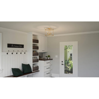 Quoizel Abner 3 Light Semi-Flush Mount, Aged Brass