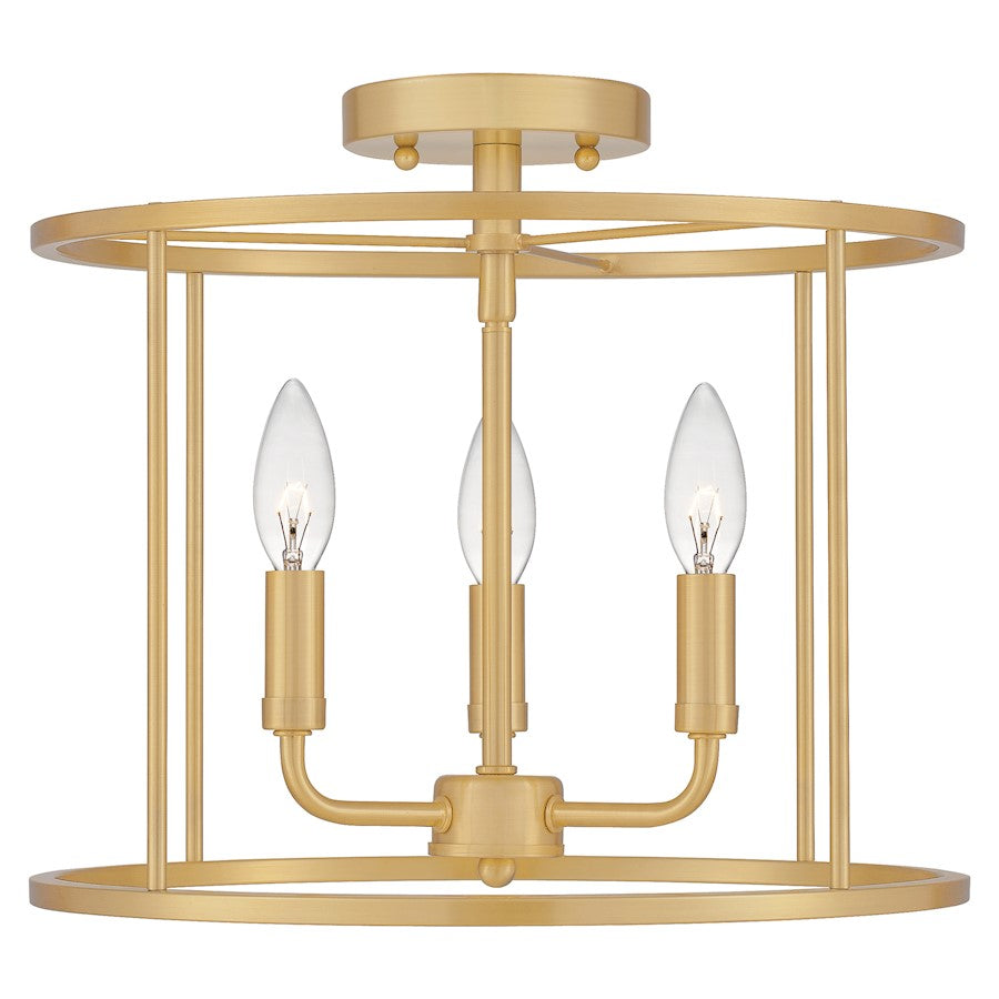 Quoizel Abner 3 Light Semi-Flush Mount, Aged Brass