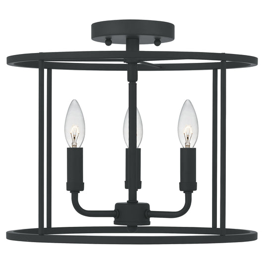 Quoizel Abner 14in 3-Light Semi-Flush Mount | Industrial Matte Black Steel | Bedroom & Hallway Ceiling Light | 14 x 14 x 11.75 in | Model ABR1714MBK